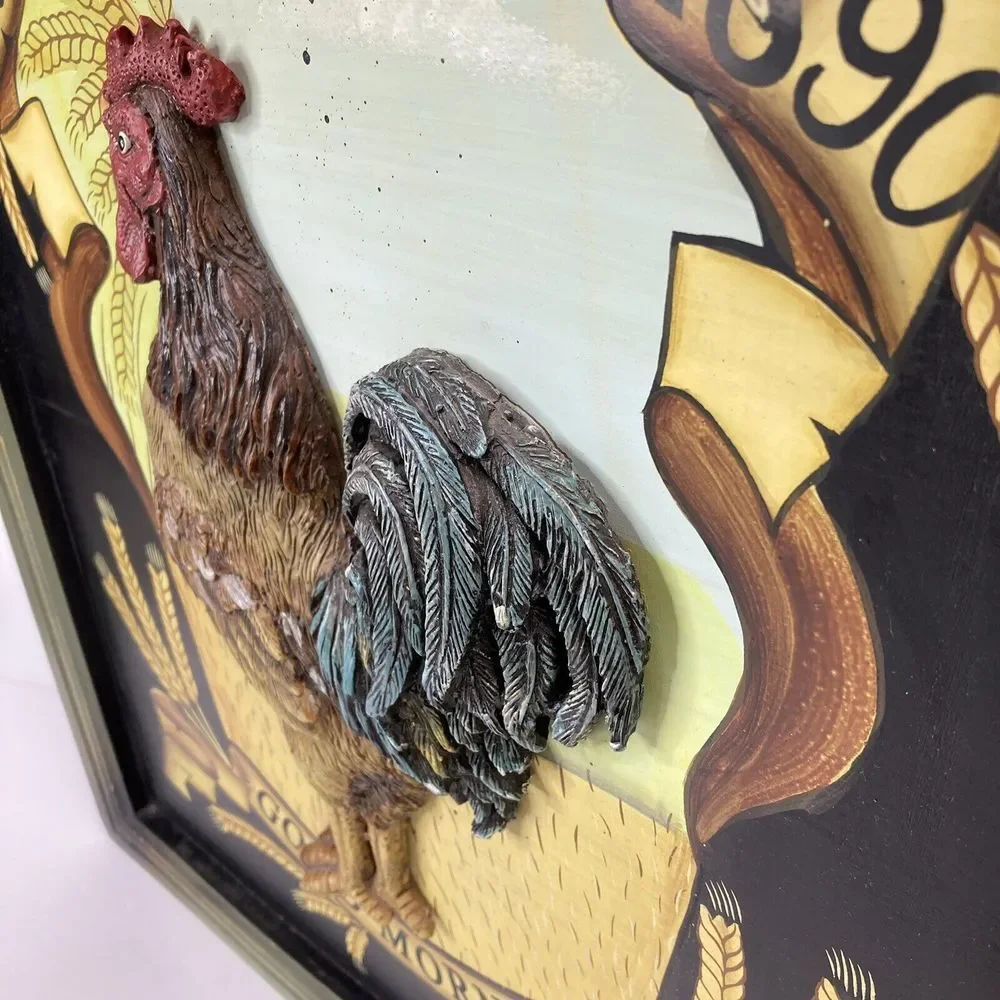 Vtg Large Wood Rooster Chicken Picture Plaque w‎ Raised Resin Rooster 26.5x17
